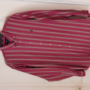 Ralph Lauren Raspberry Striped Classic Fit Dress Shirt. Size Large